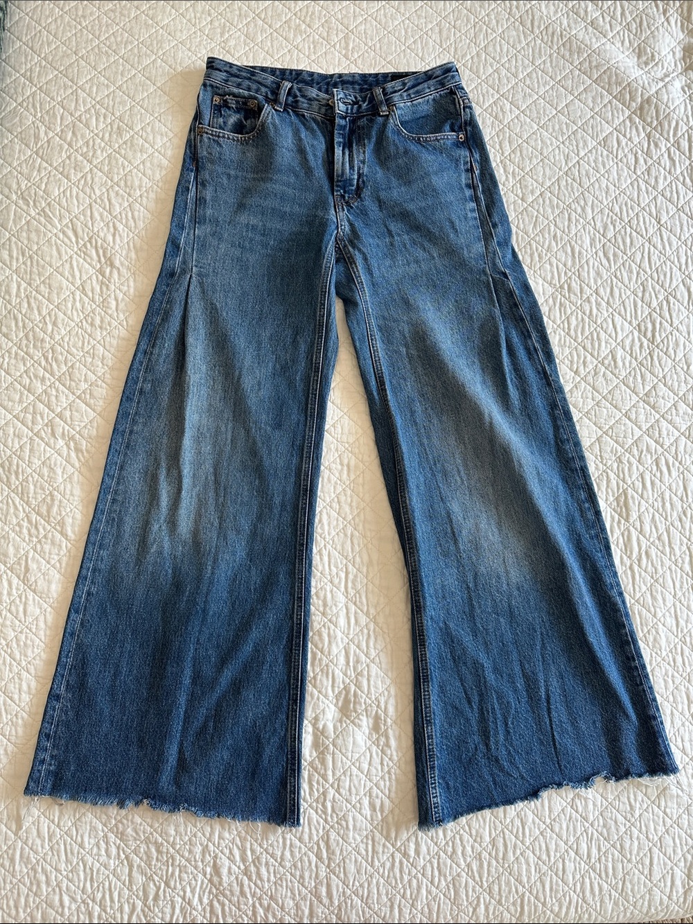 Zara ZW Collection Flare Low Waist Pleated Jeans